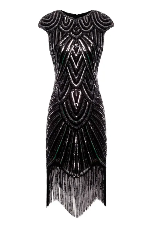 Black Gatsby Glitter Fringe 1920s Dress sold by Zapaka