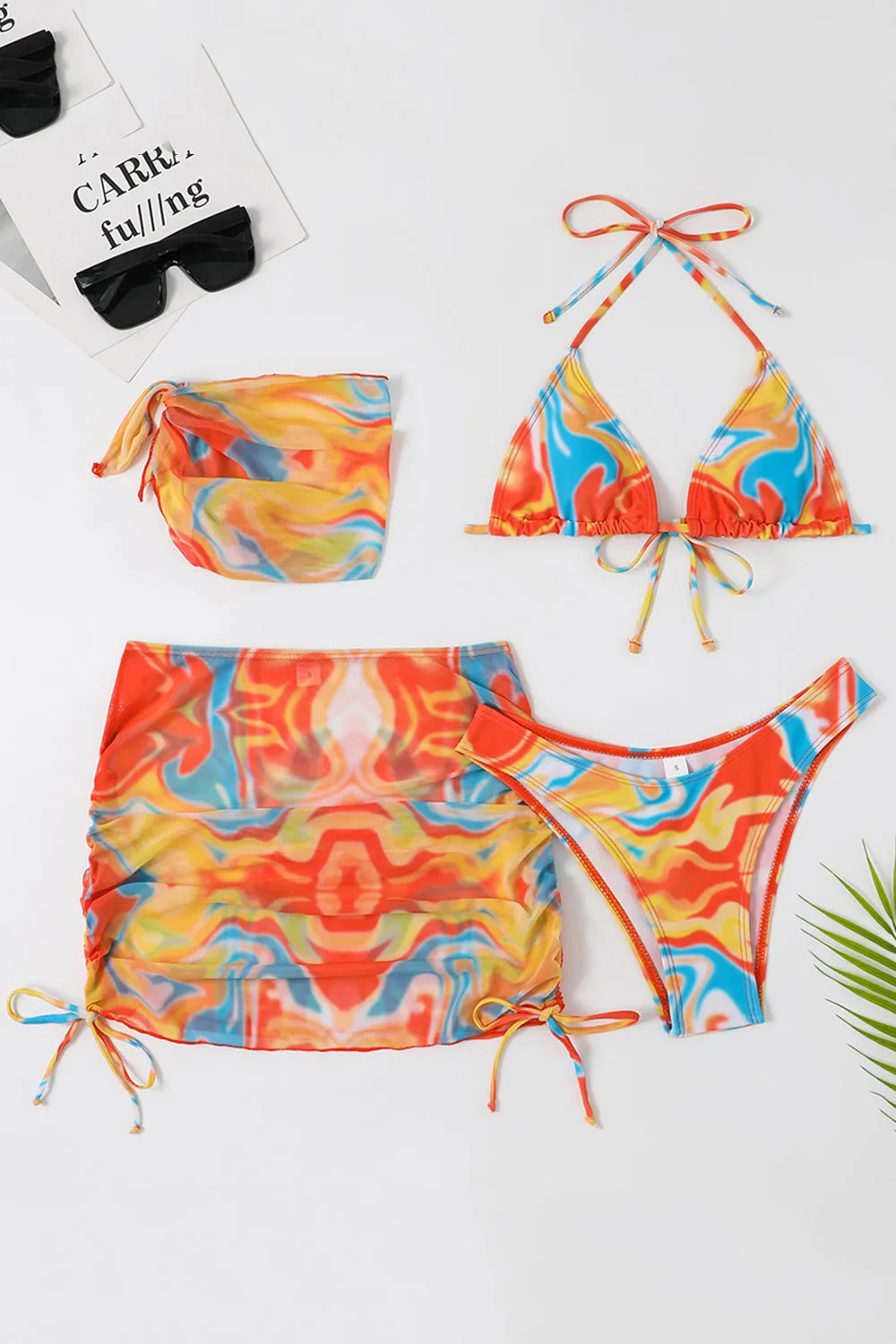 Halter Neck Orange Printed Bikini sold by Zapaka