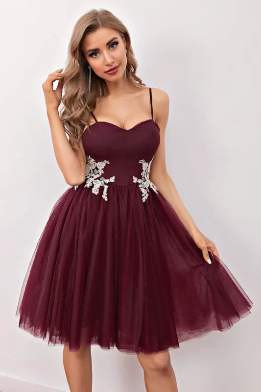 Burgundy Short Prom Homecoming Dress made by Zapaka