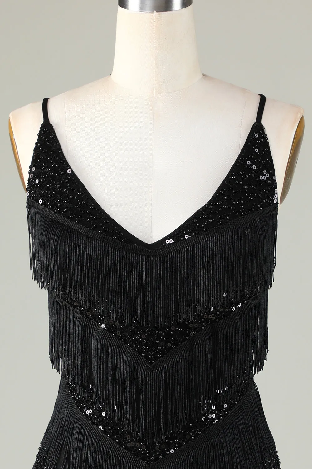 Sparkly Black Sequins Beaded Tight Short Homecoming Dress with Fringes sold by Zapaka product image thumbnail 4