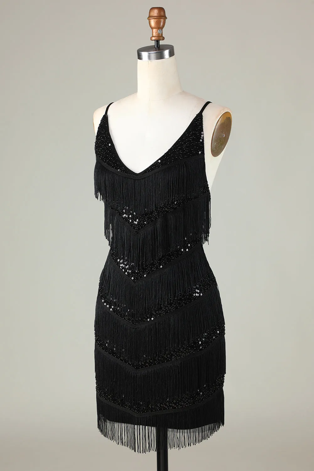 Sparkly Black Sequins Beaded Tight Short Homecoming Dress with Fringes sold by Zapaka product image thumbnail 3