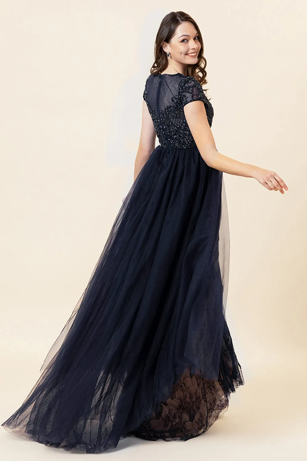 Sparkly Navy Beaded Long Formal Dress sold by Zapaka product image thumbnail 2