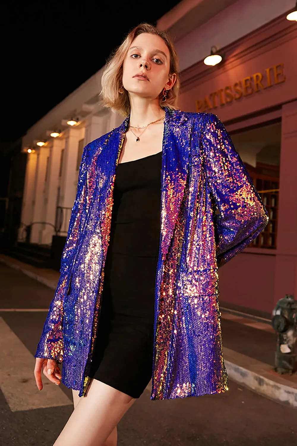 Sparkly Purple Sequins Oversized Longline Prom Blazer For Women sold by Zapaka product image thumbnail 3