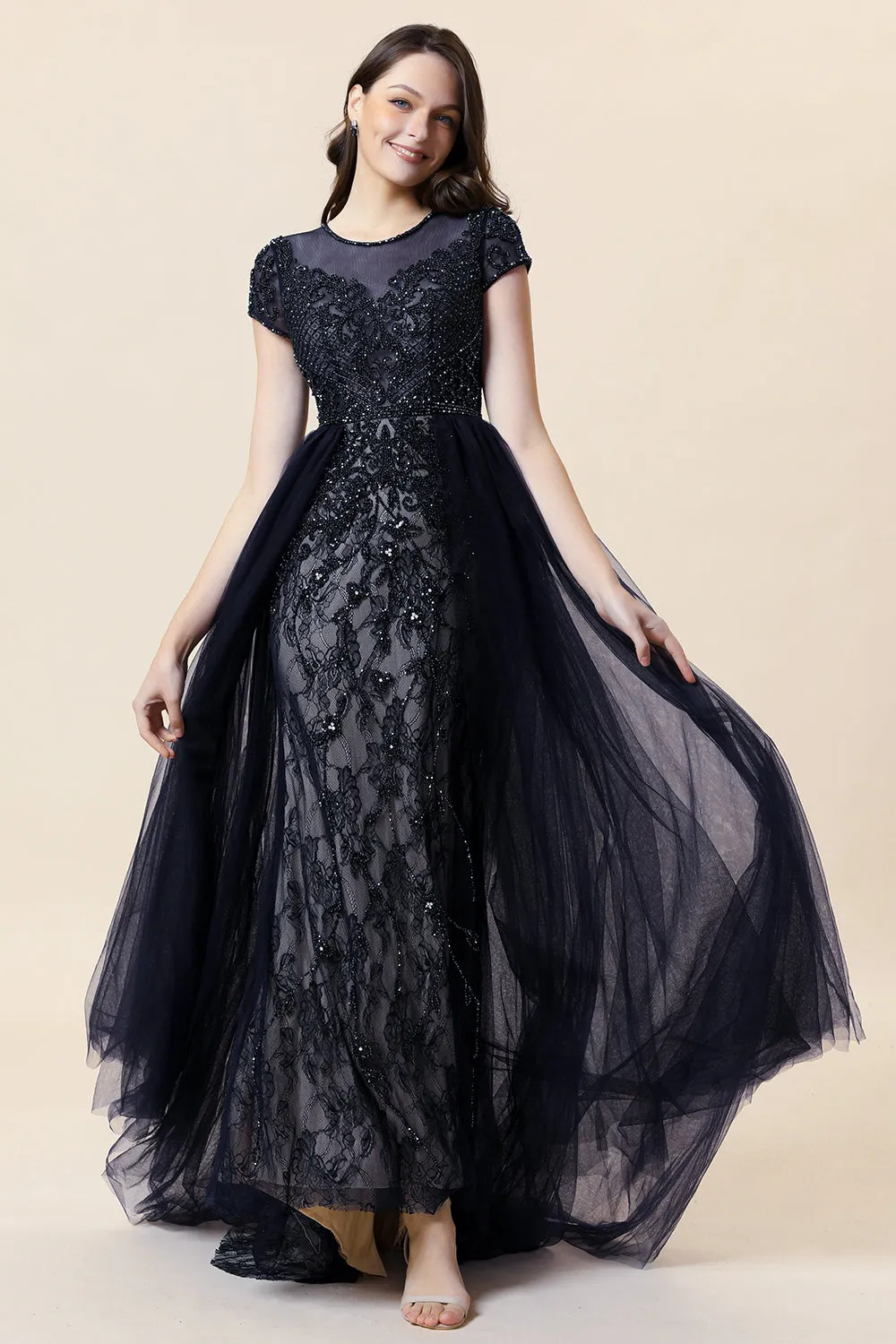 Sparkly Navy Beaded Long Formal Dress sold by Zapaka product image thumbnail 5
