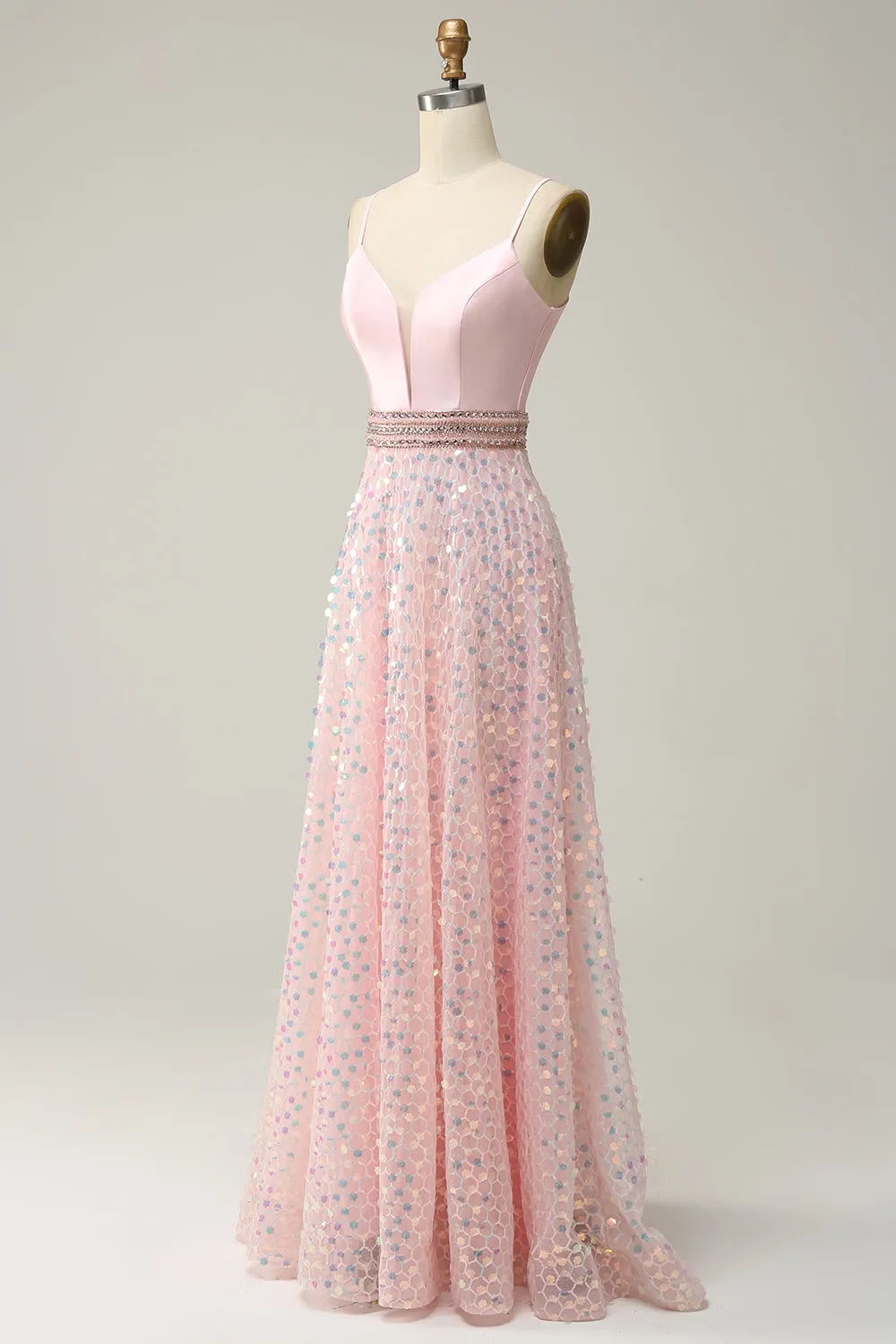 A Line Spaghetti Straps Pink Long Wedding Guest Dress with Beading sold by Zapaka product image thumbnail 3
