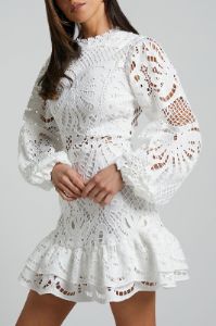 White A-Line V-Neck Mini Dress With Short Sleeves sold by Zapaka