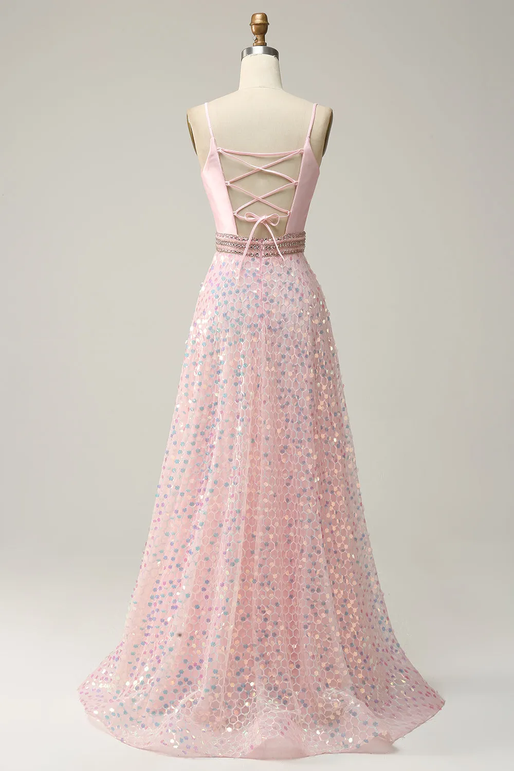 A Line Spaghetti Straps Pink Long Wedding Guest Dress with Beading sold by Zapaka product image thumbnail 2