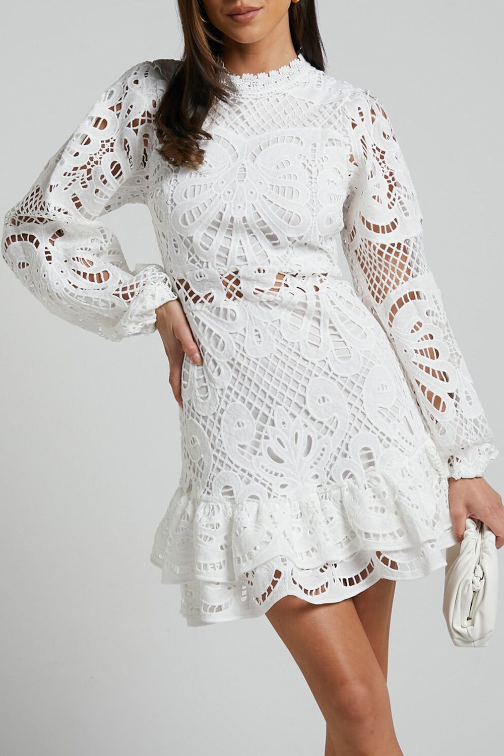 White A-Line V-Neck Mini Dress With Short Sleeves sold by Zapaka