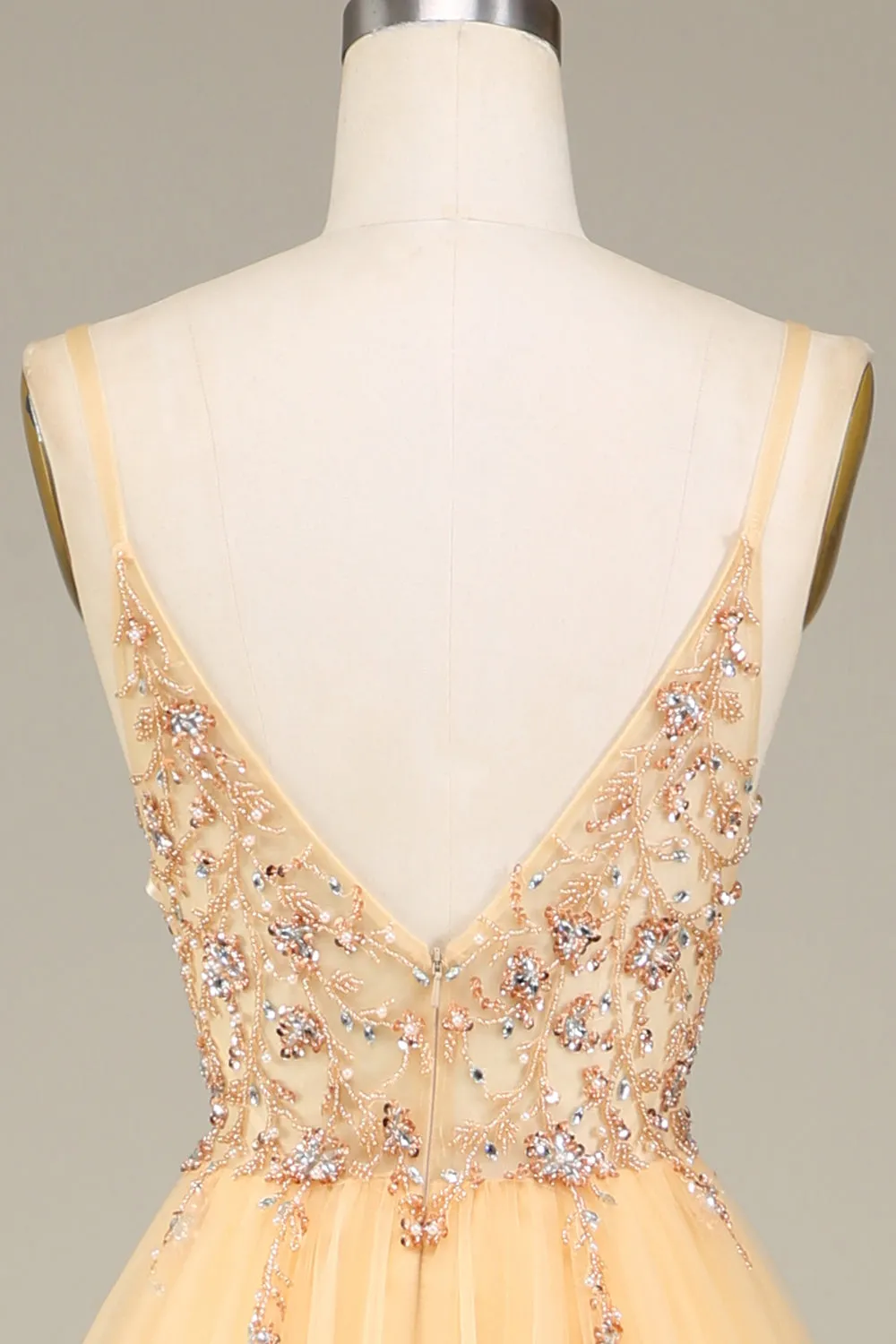 Charming A Line Spaghetti Straps Golden Long Prom Dress with Beading sold by Zapaka product image thumbnail 5