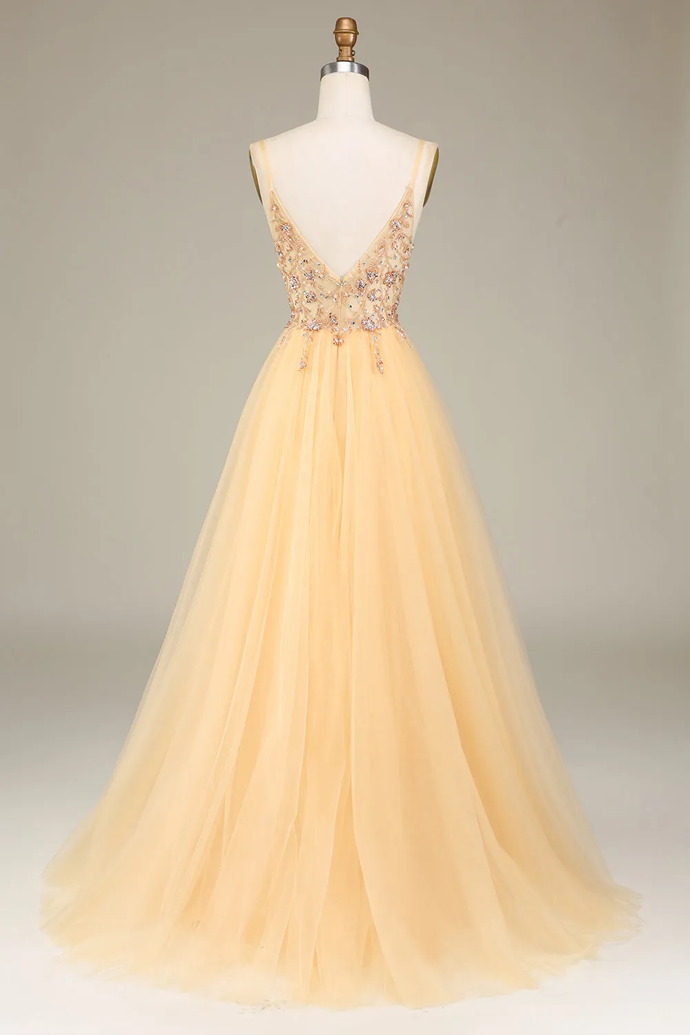 Charming A Line Spaghetti Straps Golden Long Prom Dress with Beading sold by Zapaka product image thumbnail 2