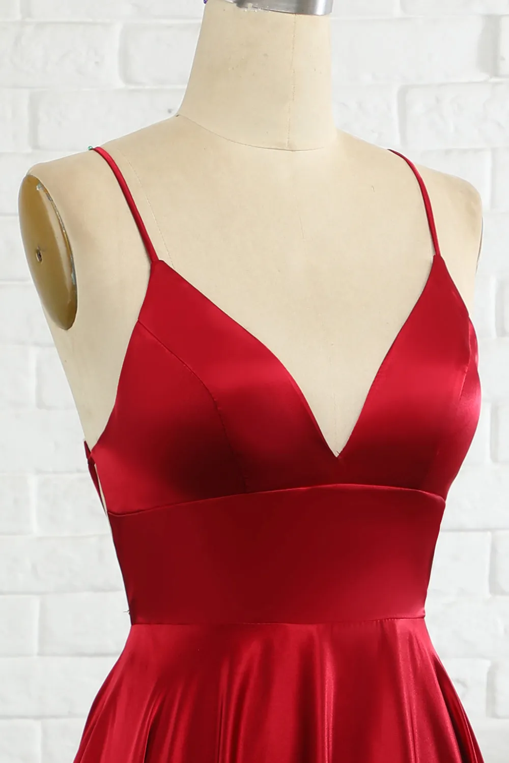 Simple A Line Spaghetti Straps Burgundy Long Bridesmaid Dress with Cirss Cross Back sold by Zapaka product image thumbnail 5