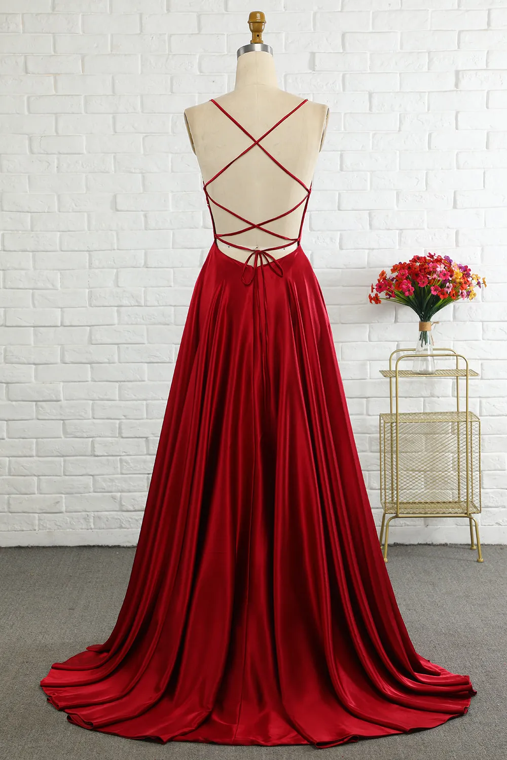 Simple A Line Spaghetti Straps Burgundy Long Bridesmaid Dress with Cirss Cross Back sold by Zapaka product image thumbnail 2