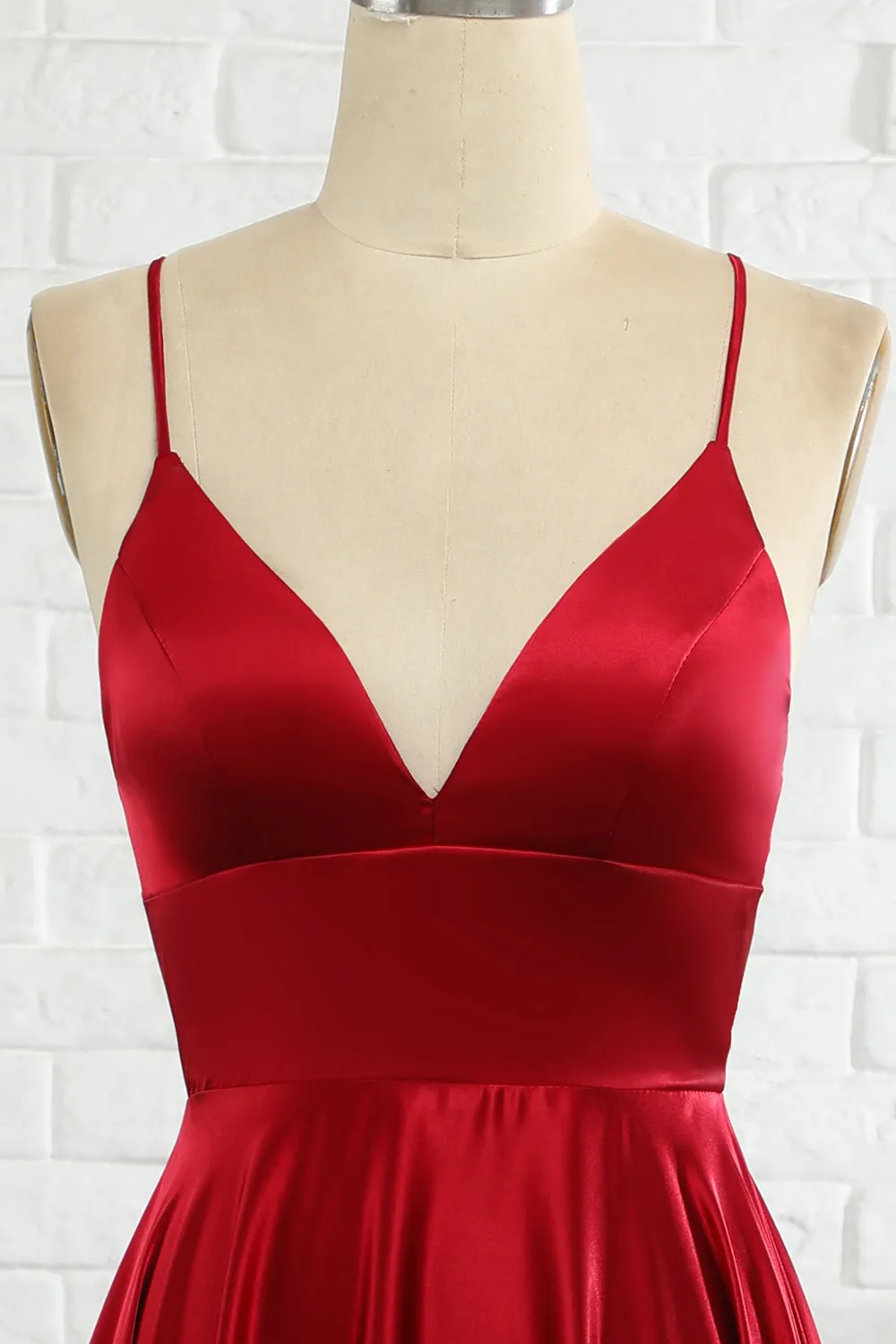 Simple A Line Spaghetti Straps Burgundy Long Bridesmaid Dress with Cirss Cross Back sold by Zapaka product image thumbnail 4