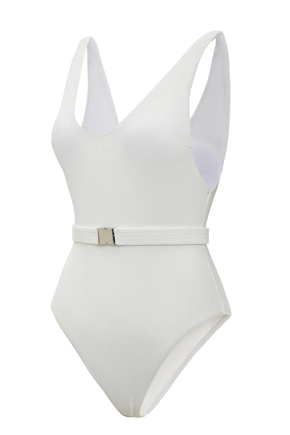 White V-Neck One Piece Swimwear sold by Zapaka product image thumbnail 3