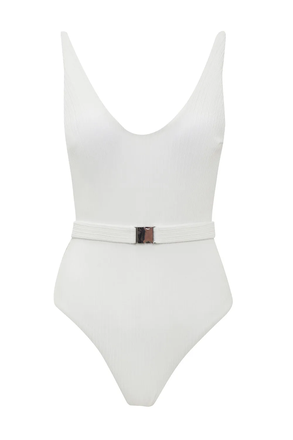 White V-Neck One Piece Swimwear sold by Zapaka