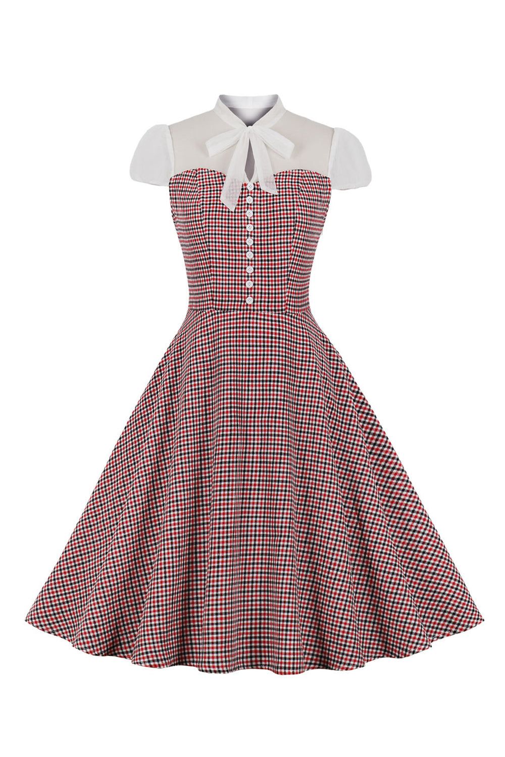 Plaid Swing Vintage Dress with Bow sold by Zapaka