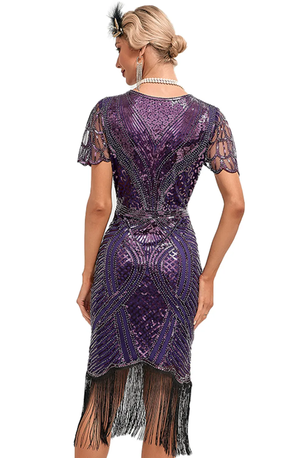 Dark Purple Beading Fringes 1920s Dress with Accessories Set sold by Zapaka product image thumbnail 2