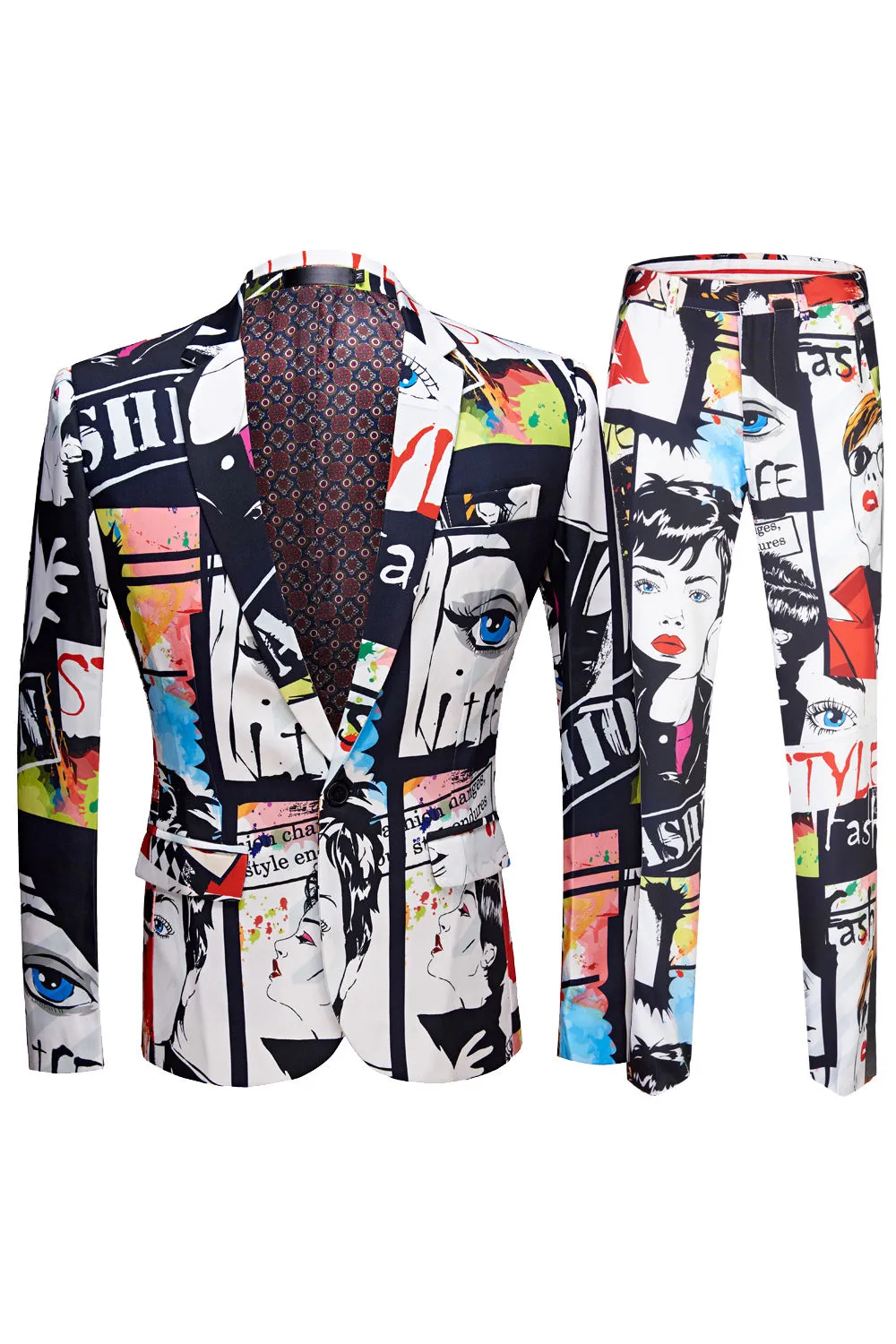 White Notched Lapel Special Graffiti 2 Piece Men's Suit sold by Zapaka