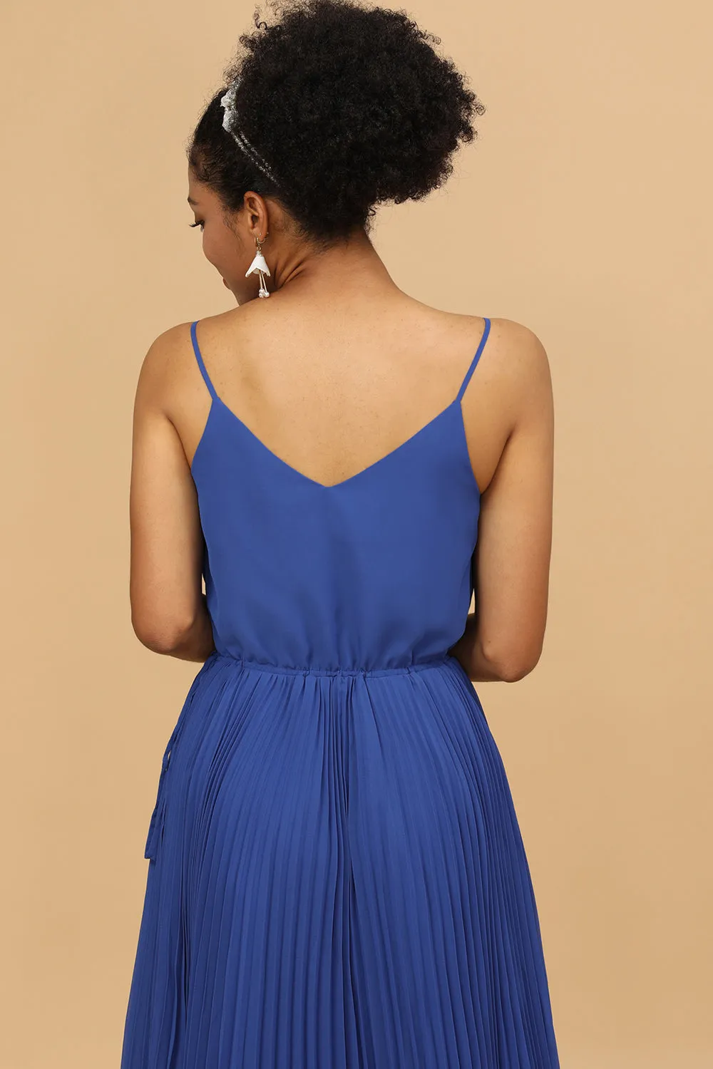A Line Spaghetti Straps Royal Blue Tea Length Bridesmaid Dress sold by Zapaka product image thumbnail 5