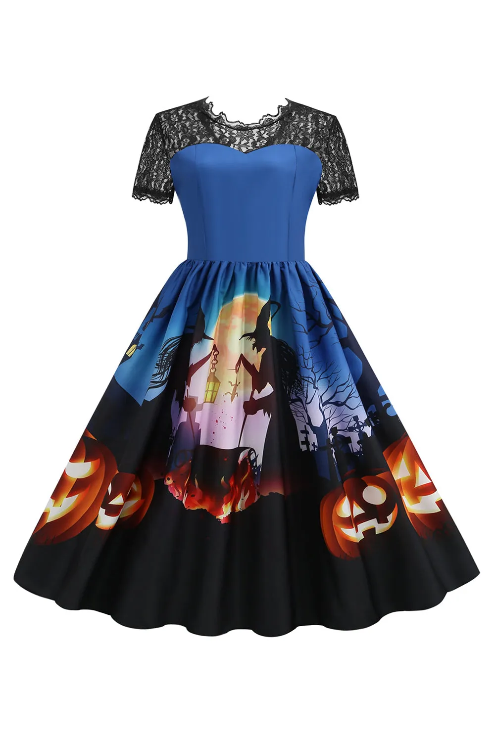Lace Short Sleeve Print Halloween Retro Dress sold by Zapaka product image thumbnail 5