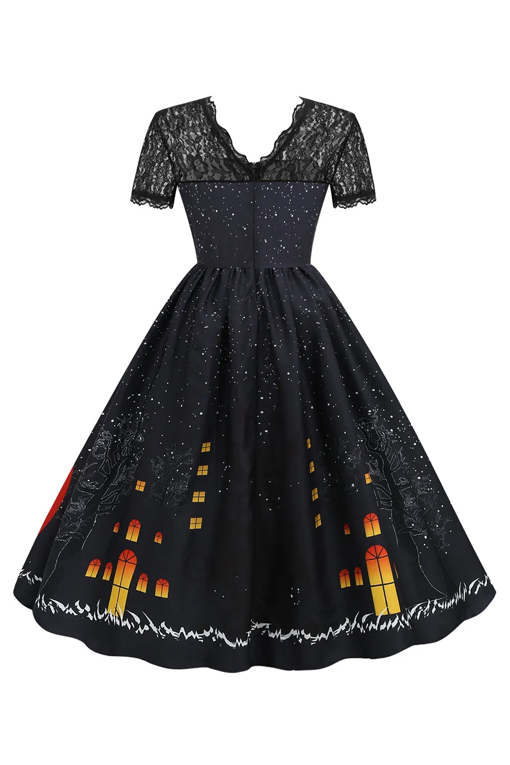 Lace Short Sleeve Print Halloween Retro Dress sold by Zapaka product image thumbnail 2