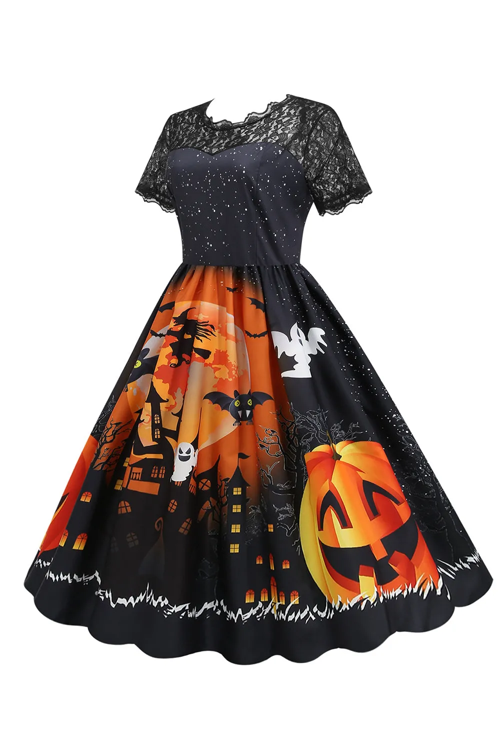 Lace Short Sleeve Print Halloween Retro Dress sold by Zapaka product image thumbnail 3