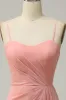 A Line Spaghetti Straps Blush Long Bridesmaid Dress sold by Zapaka