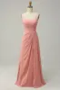 A Line Spaghetti Straps Blush Long Bridesmaid Dress sold by Zapaka