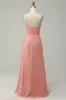 A Line Spaghetti Straps Blush Long Bridesmaid Dress sold by Zapaka