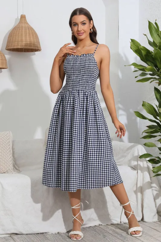 Plaid A Line Summer Dress with Pleated sold by Zapaka
