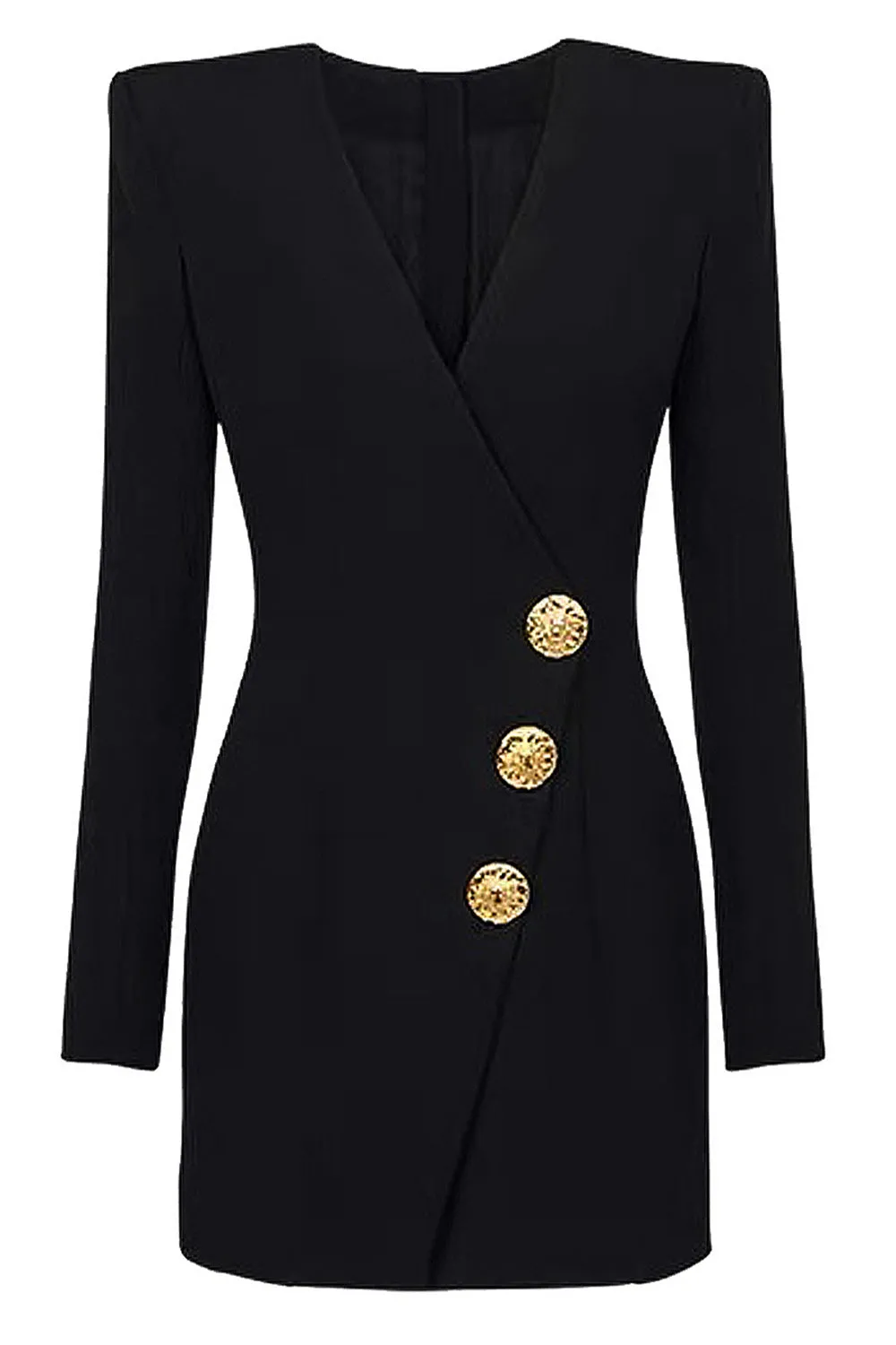 Black V-neck Slim Fit Long Women Blazer sold by Zapaka