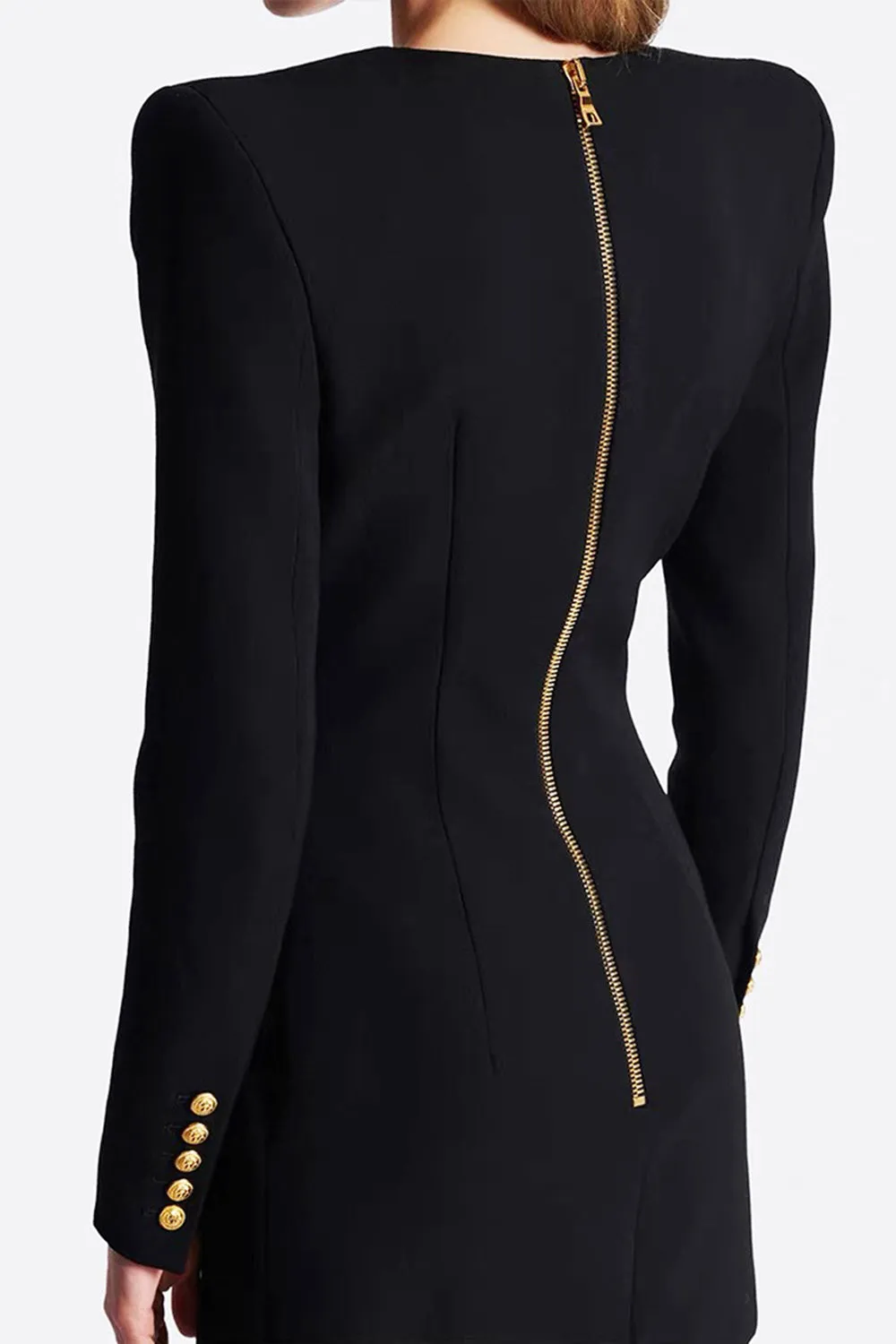 Black V-neck Slim Fit Long Women Blazer sold by Zapaka product image thumbnail 2