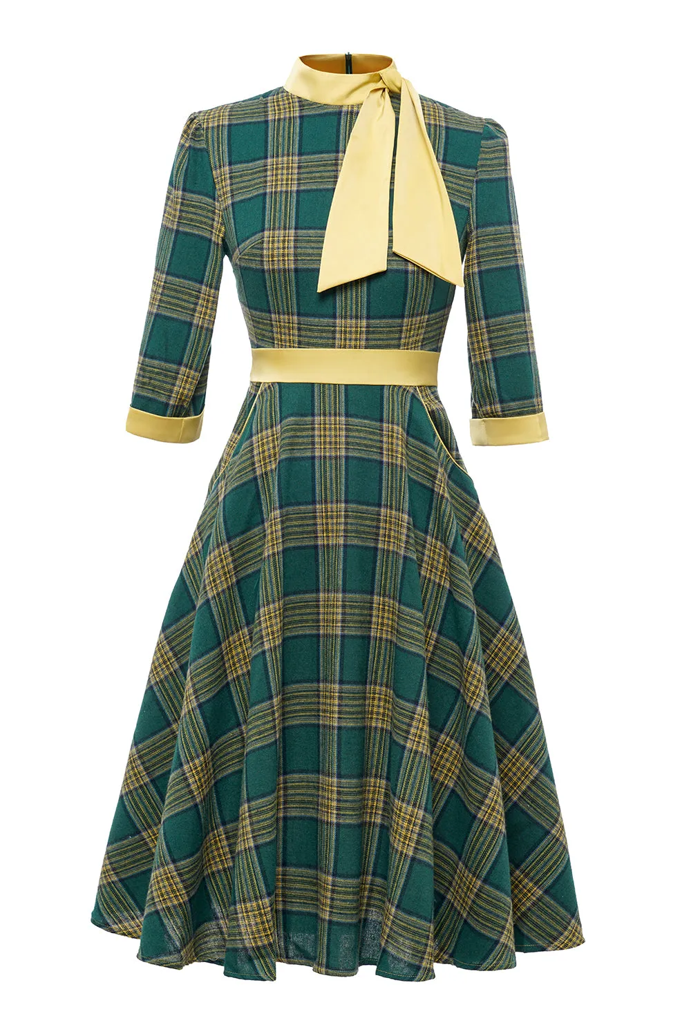 Green Plaid Vintage 1950s Dress with Bowknot sold by Zapaka