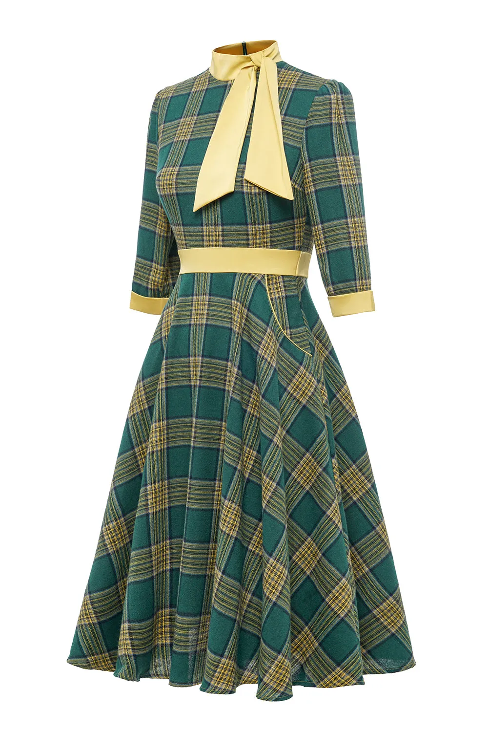 Green Plaid Vintage 1950s Dress with Bowknot sold by Zapaka product image thumbnail 5