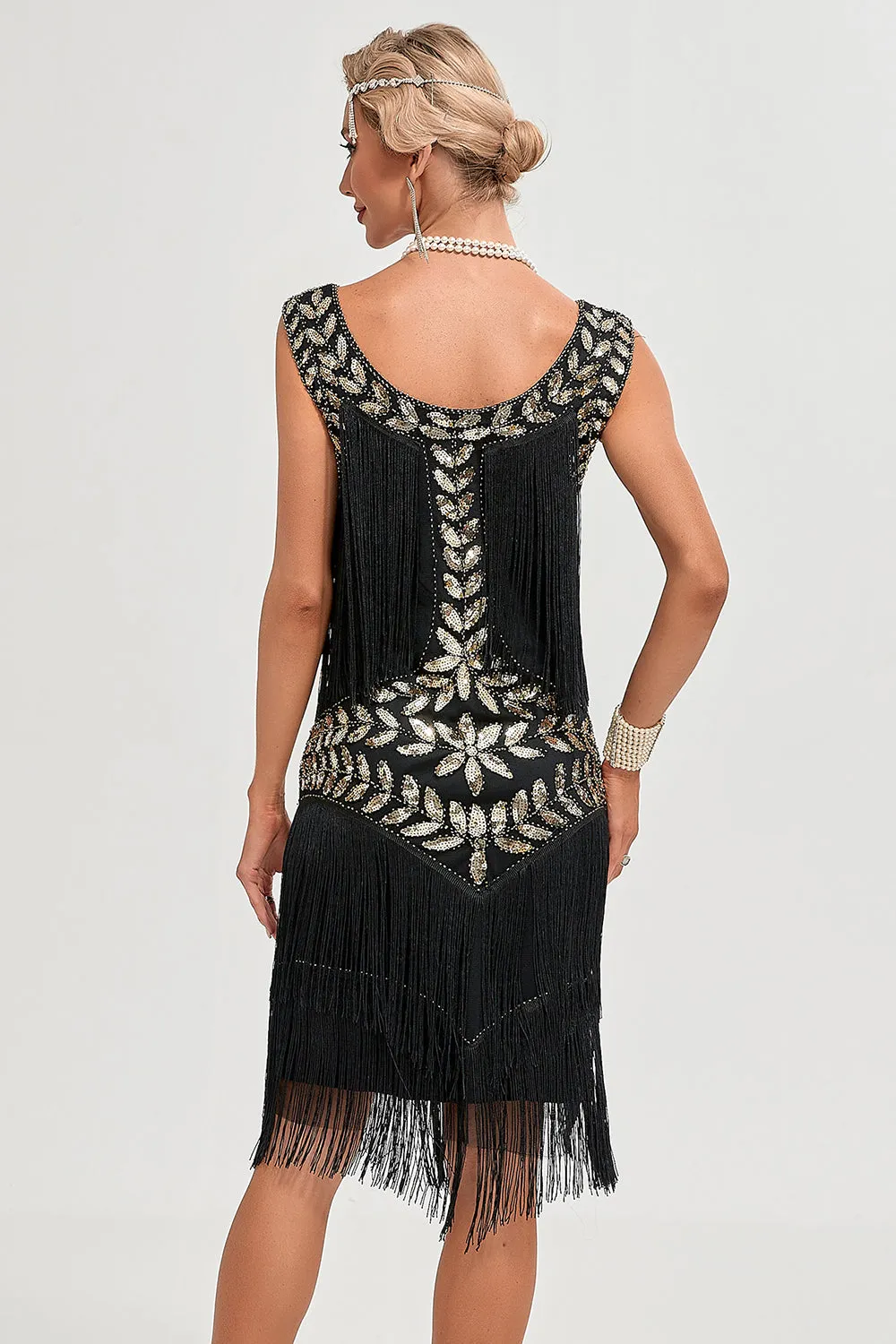 Glitter Black Sequins Fringed 1920s Gatsby Dress with Accessories Set sold by Zapaka product image thumbnail 2