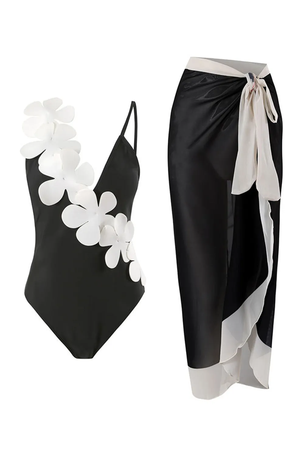 One Piece High Waist Black Swimwear with Flower sold by Zapaka