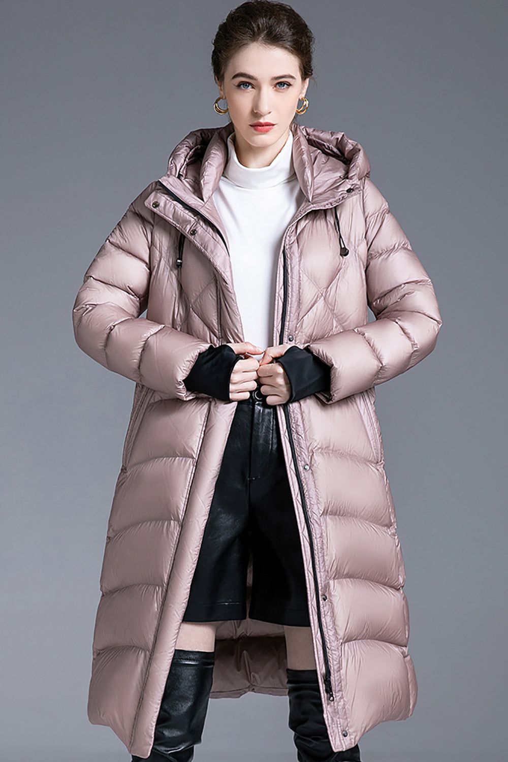 Pink Long Sleeves Winter Down Jacket with Pockets sold by Zapaka product image thumbnail 5