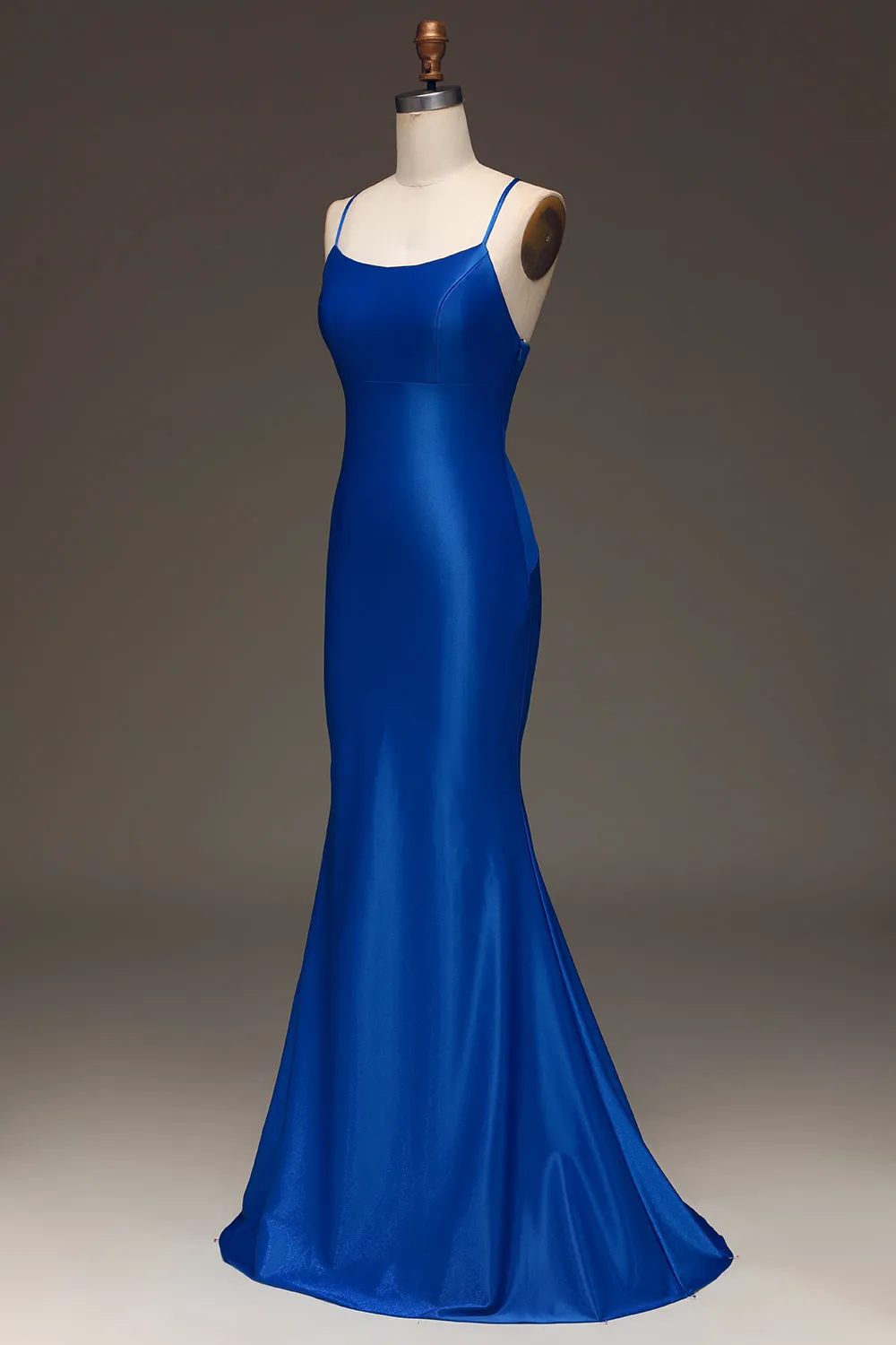 Simple Royal Blue Satin Mermaid Long Prom Dress sold by Zapaka product image thumbnail 3