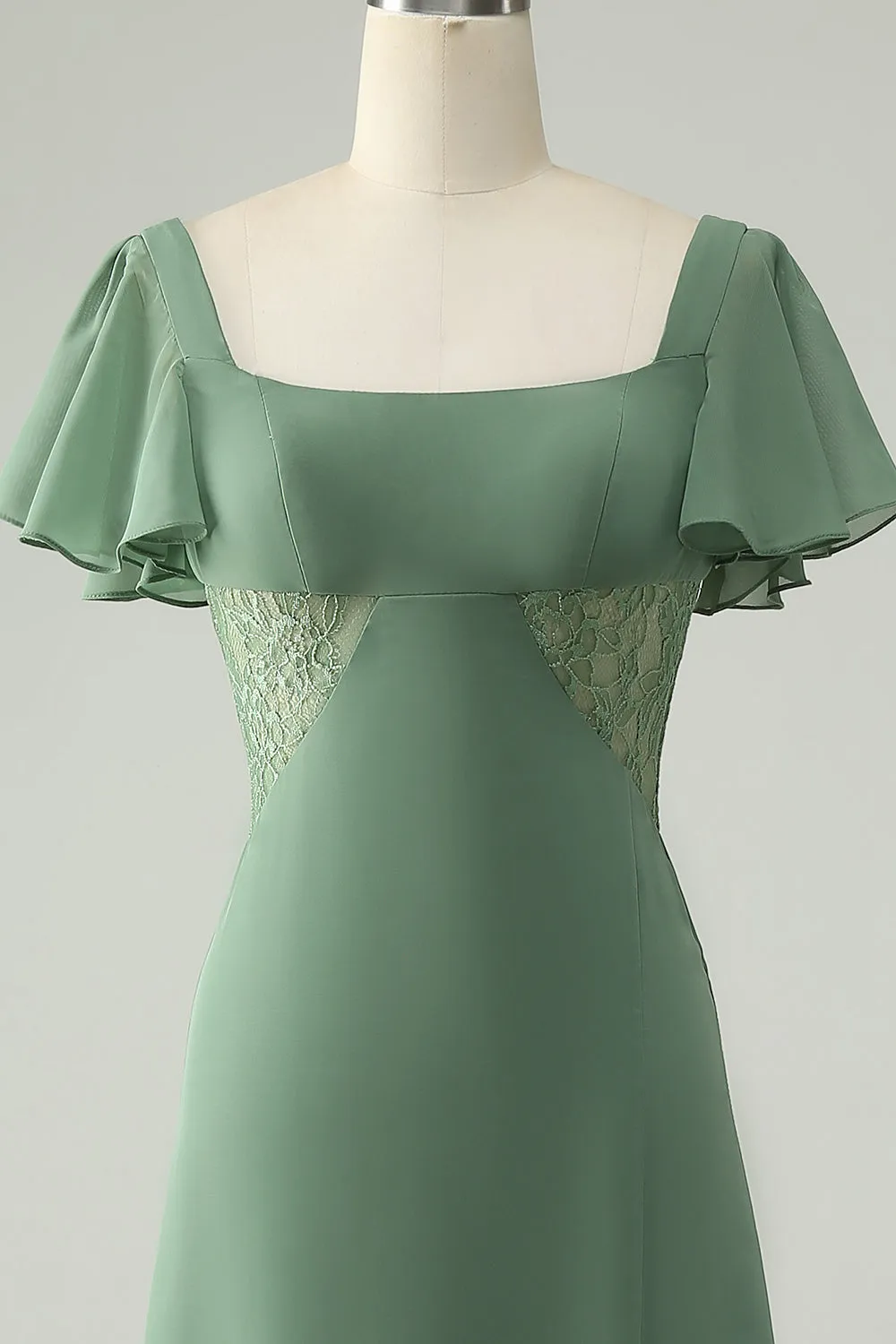 A Line Eucalyptus Square Neck Chiffon Bridesmaid Dress with Slit sold by Zapaka product image thumbnail 4