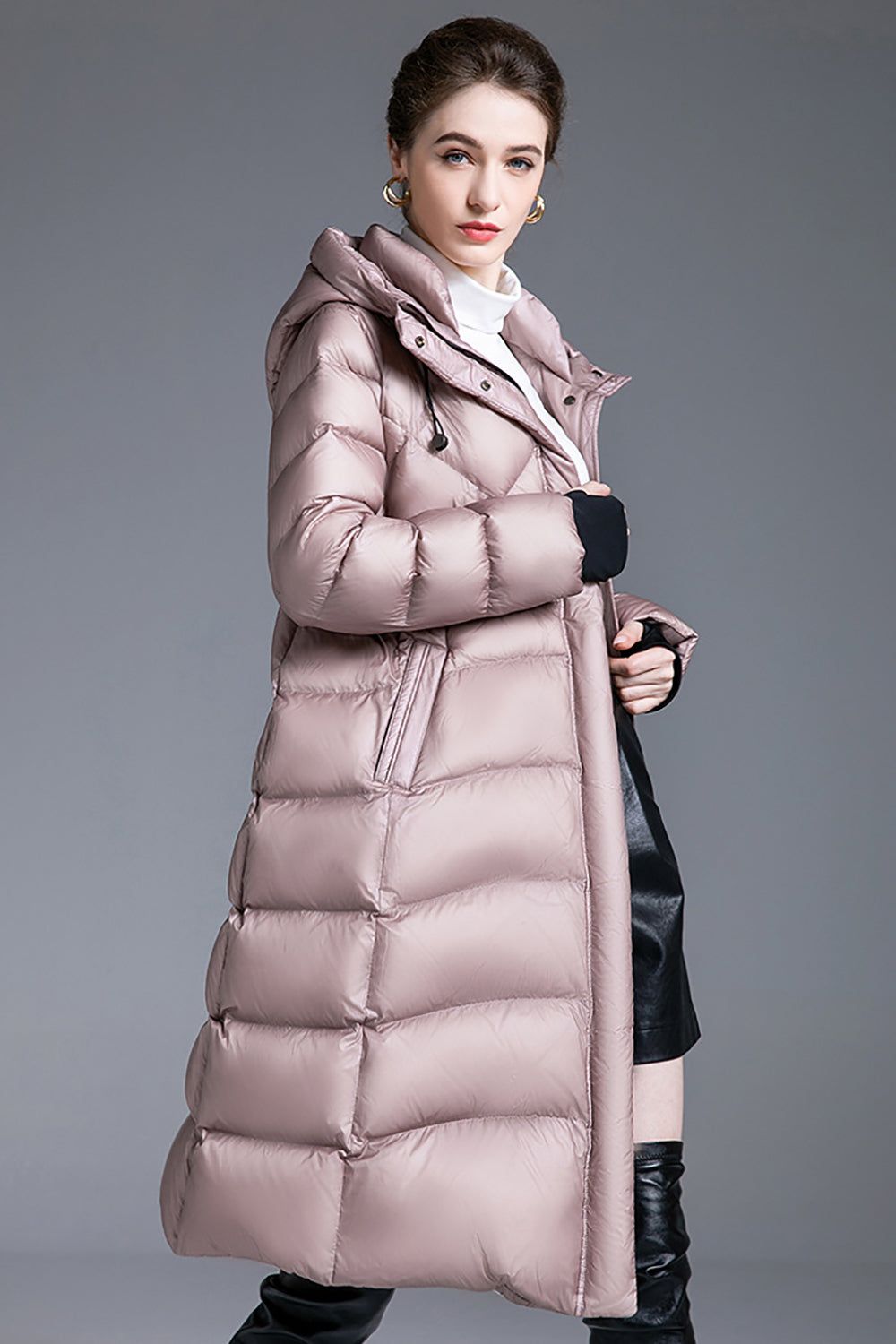 Pink Long Sleeves Winter Down Jacket with Pockets sold by Zapaka product image thumbnail 4