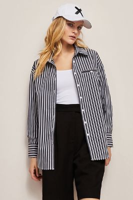 Black Women Long Sleeves Striped Blouse sold by Zapaka