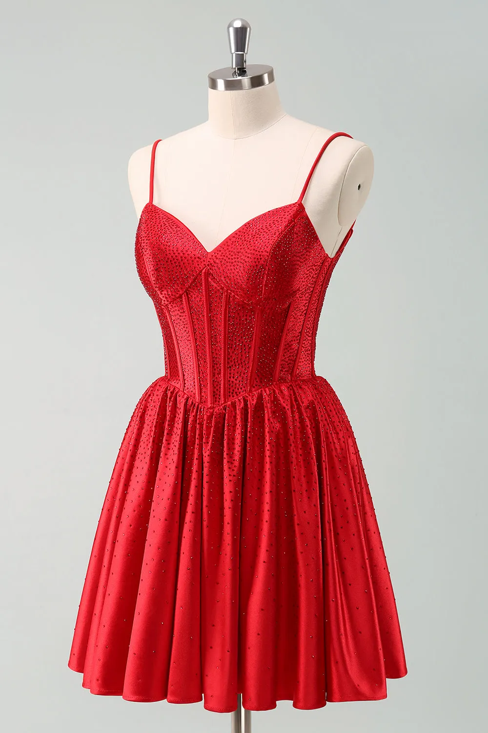 Red A-Line Spaghetti Straps Corset Pleated Homecoming Dress sold by Zapaka product image thumbnail 3