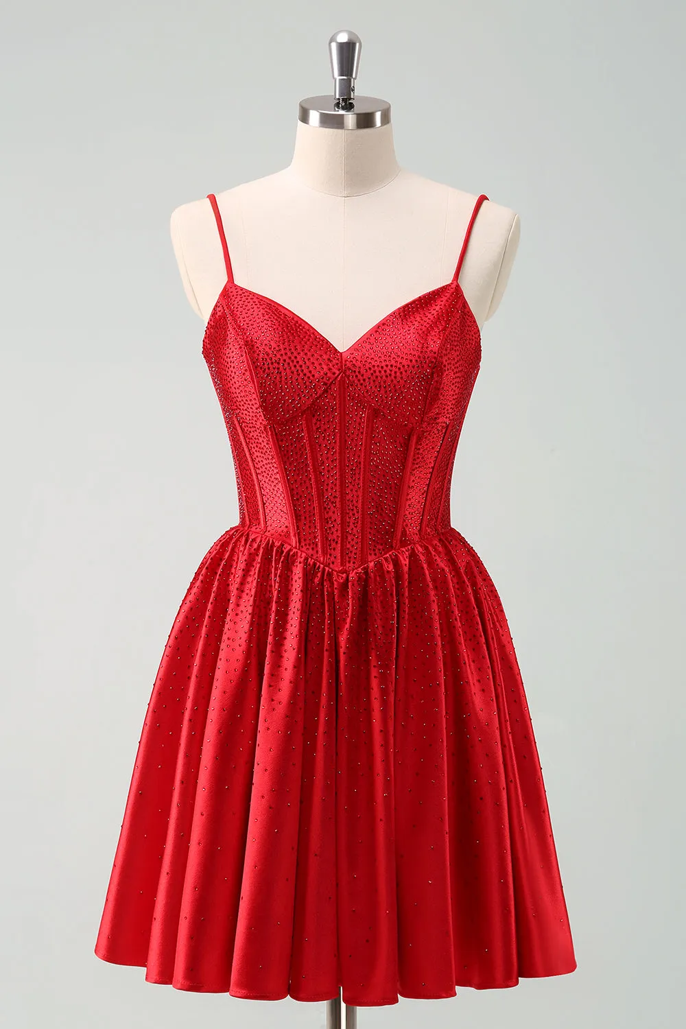 Red A-Line Spaghetti Straps Corset Pleated Homecoming Dress sold by Zapaka