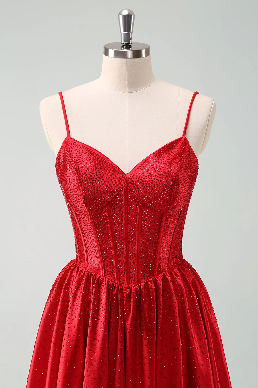 Red A-Line Spaghetti Straps Corset Pleated Homecoming Dress sold by Zapaka product image thumbnail 4