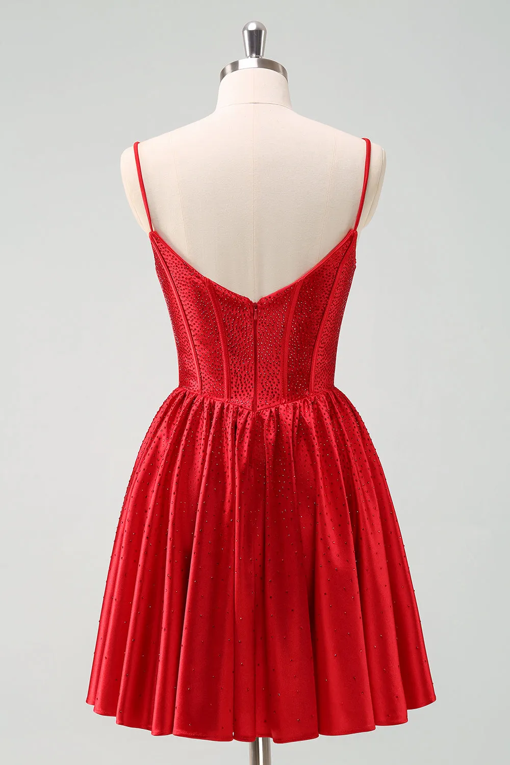 Red A-Line Spaghetti Straps Corset Pleated Homecoming Dress sold by Zapaka product image thumbnail 2