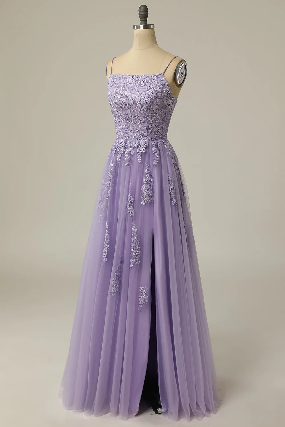A Line Strapless Light Purple Long Prom Dress with Appliques sold by Zapaka product image thumbnail 3