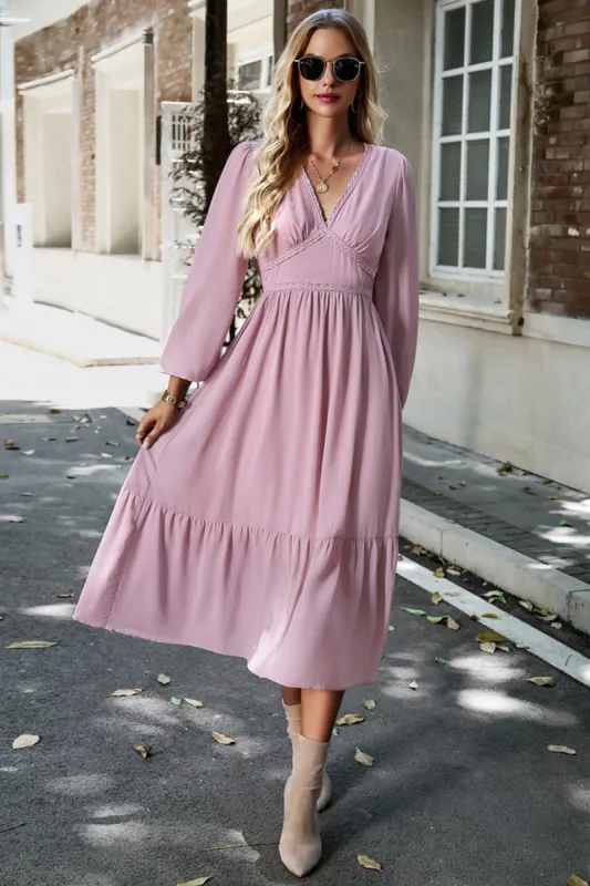 Pink Long Sleeves A Line Casual Dress sold by Zapaka