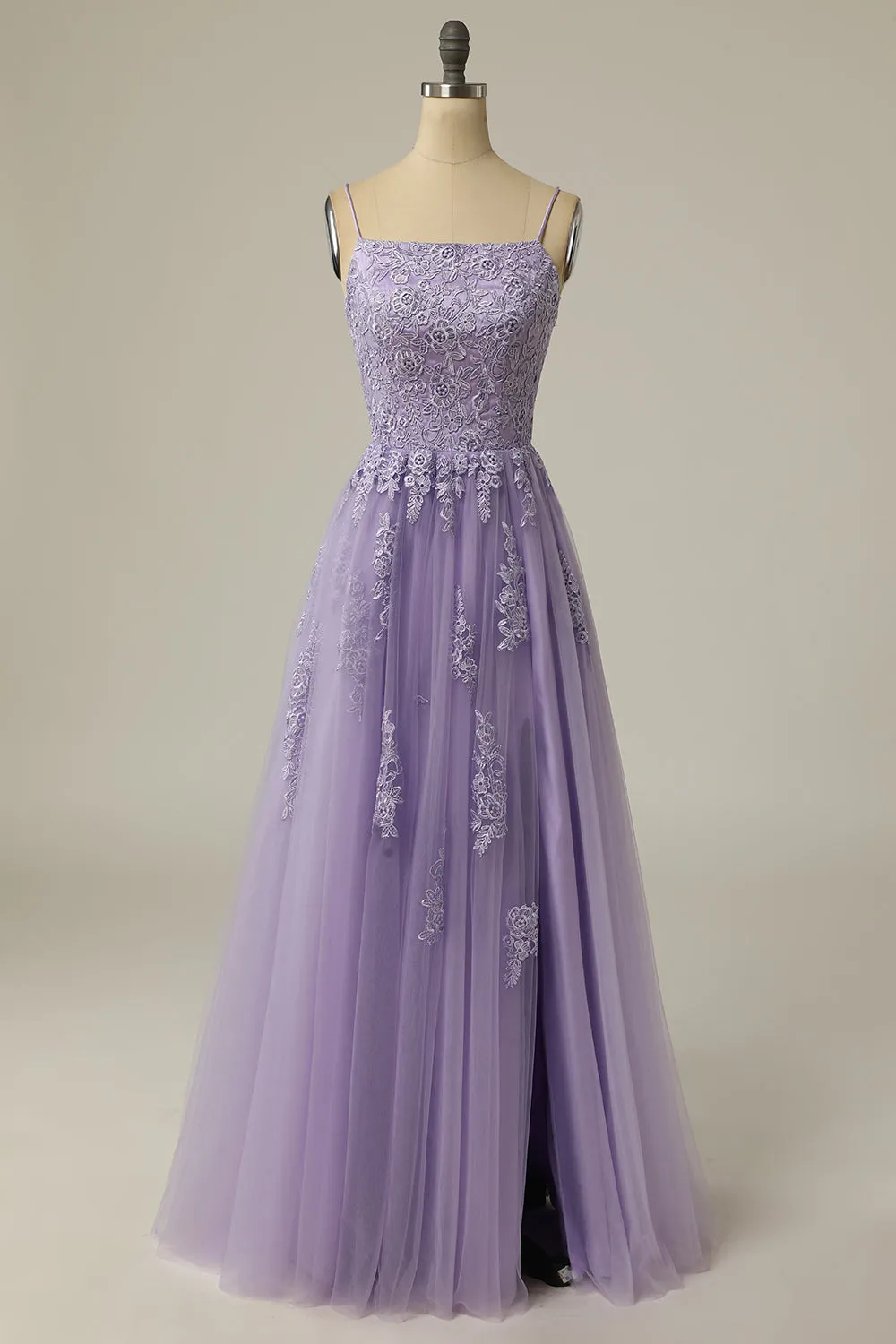 A Line Strapless Light Purple Long Prom Dress with Appliques sold by Zapaka