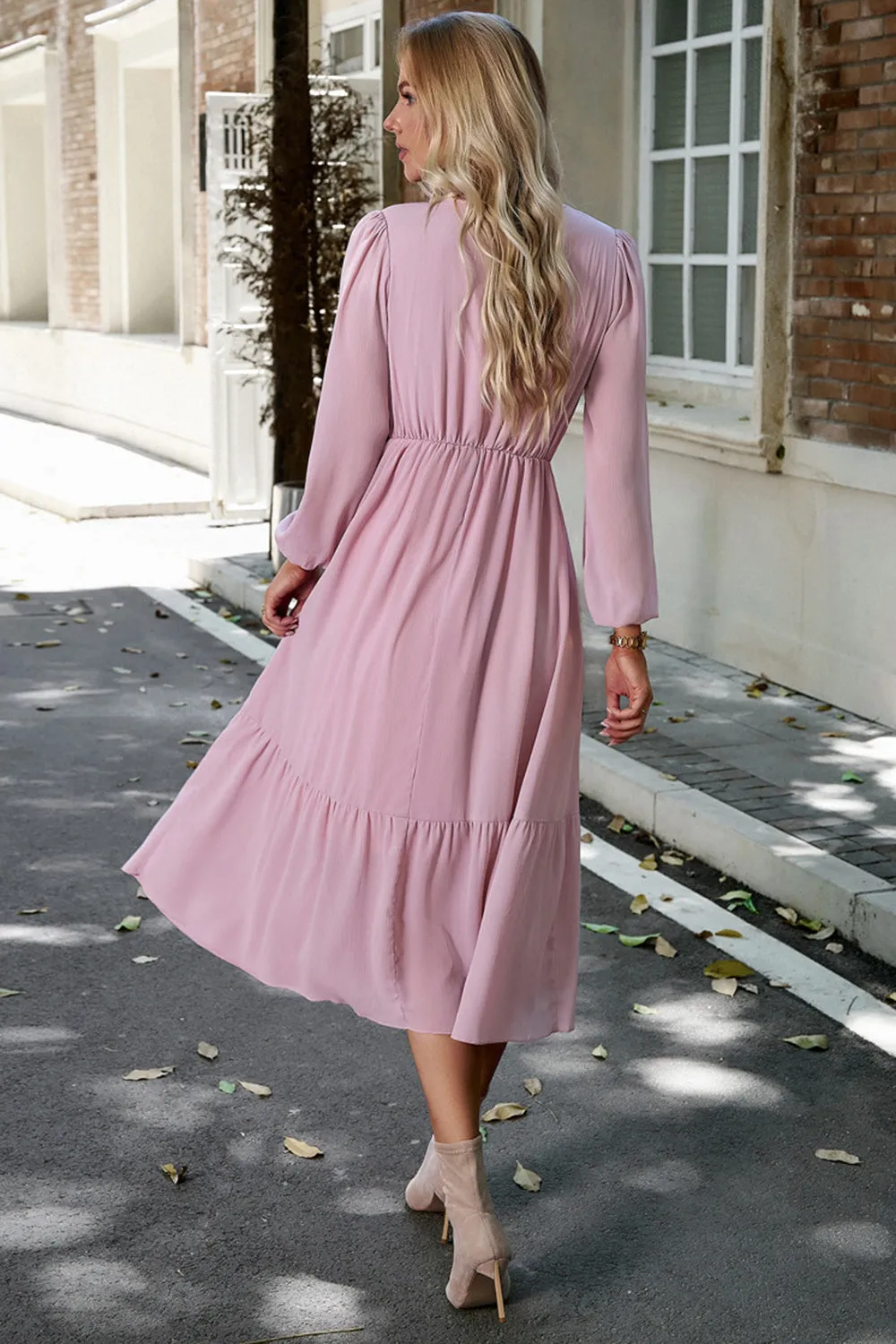 Pink Long Sleeves A Line Casual Dress sold by Zapaka product image thumbnail 2