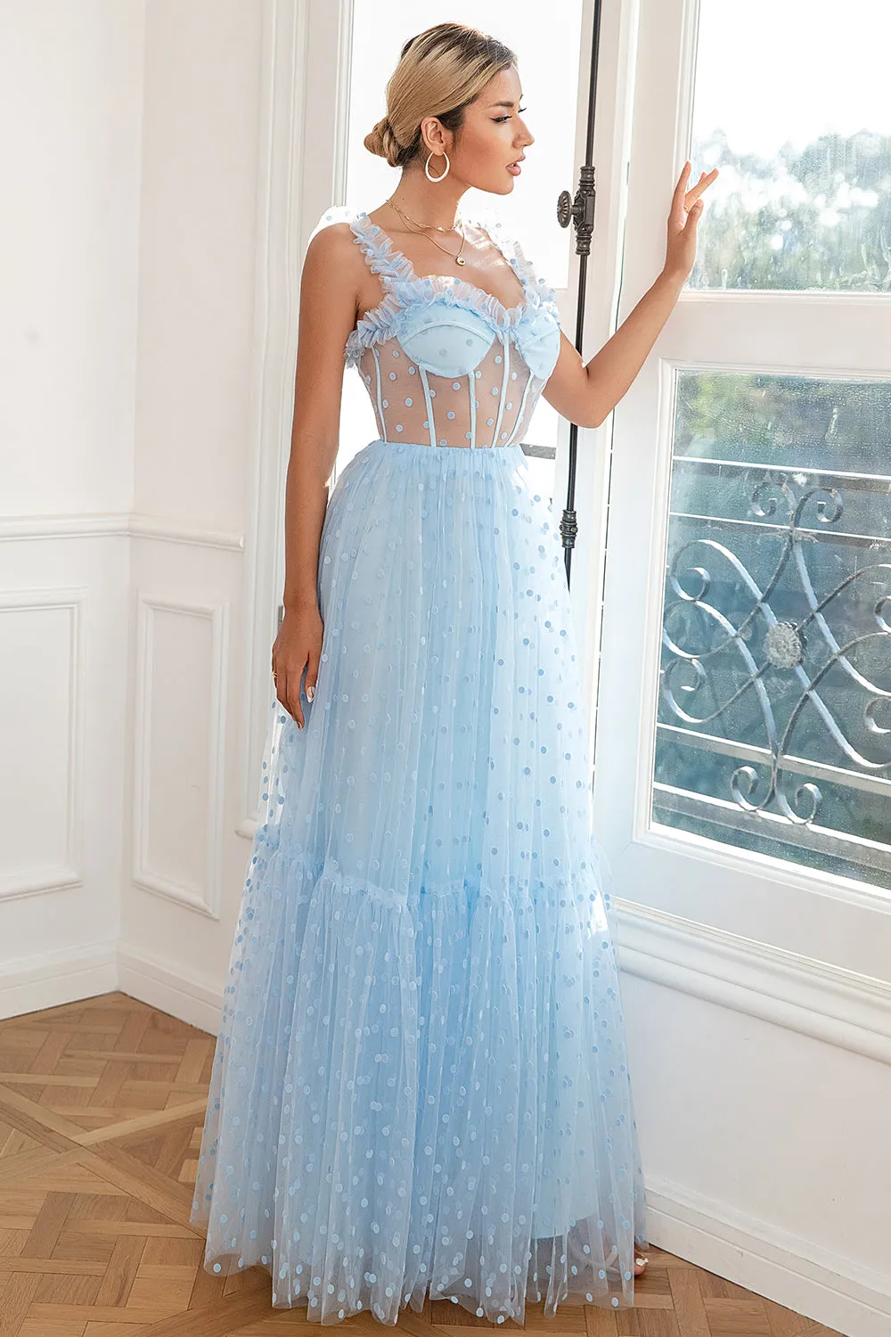 Sky Blue Polka Dots Tulle Prom Dress sold by Zapaka product image thumbnail 5